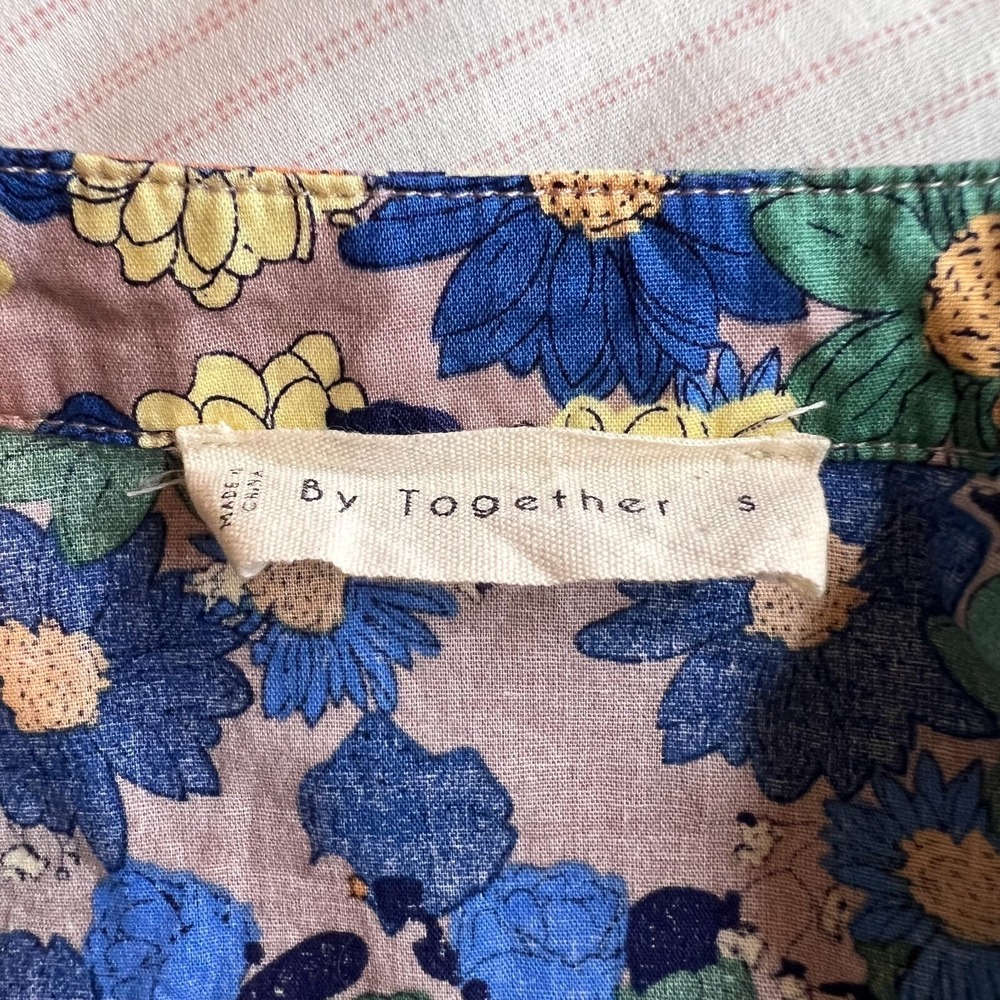 By Together Babydoll Dress Blue‎ Floral Tiered Cotton Western Boho Cottage Small - Picture 6 of 7